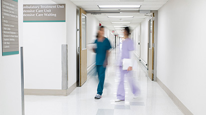 Nurses in hospital corridor