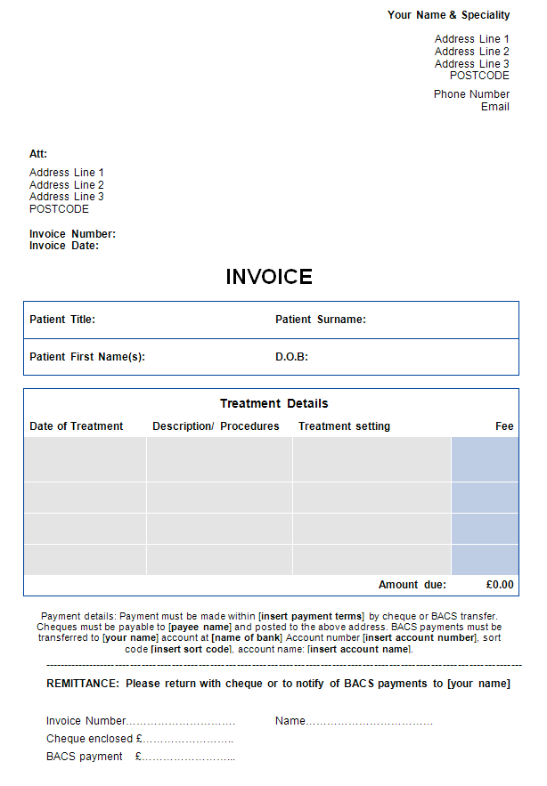 For self-pay patients, the below template can be used to directly bill the patient - please see download version below