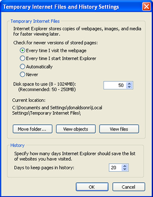 Temporary Files Settings Image